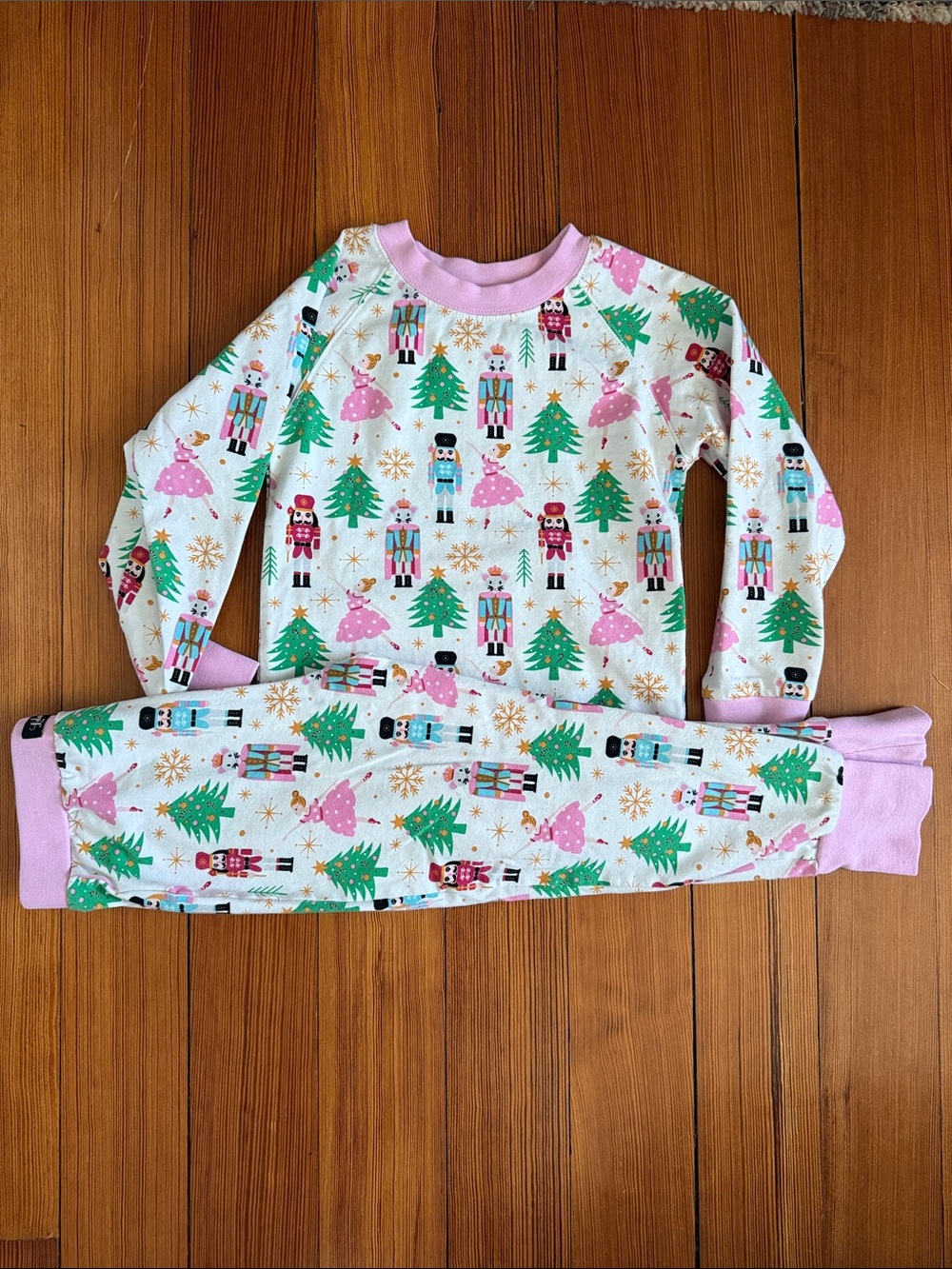 Cat & Jack White Holiday Nutcracker & Tree Pajama Pants with Pink Trim
